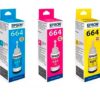 COMBO TINTAS EPSON ORIGINALES T 664 COLORES CYAN MAGENTA AMARILLO 70ML