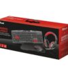 KIT COMBO TECLADO Y MOUSE USB + PADMOUSE + AURICULAR MIC 3.5MM NEGRO Y ROJO TRUST ZIVA 22312 4EN1 GAMING BUNDLE BOX
