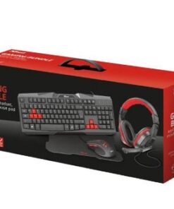 KIT COMBO TECLADO Y MOUSE USB + PADMOUSE + AURICULAR MIC 3.5MM NEGRO Y ROJO TRUST ZIVA 22312 4EN1 GAMING BUNDLE BOX