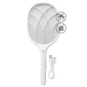RAQUETA MATA MOSCAS MOSQUITOS INSECTOS ELECTRICA RECARGABLE COLOR BLANCO KUSHIRO CINI-0001