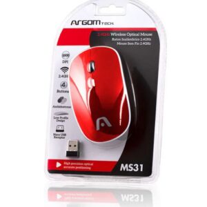 MOUSE WIRELESS ARGOMTECH MS31 ROJO BLANCO 2.4GHZ 1600DPI A00437 ARG-MS-0031RD BOX