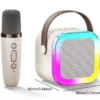 PARLANTE BLUETOOTH PORTATIL LED RGB MINI KARAOKE K12 6W CON 1 MICROFONO BEIGE/AZUL BOX