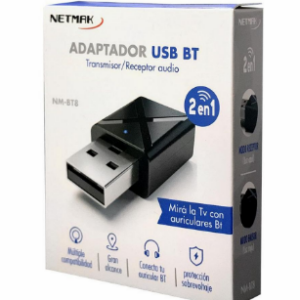 ADAPTADOR USB BLUETOOTH 2EN1 NETMAK NM-BT8 TRANSMISOR Y RECEPTOR DE AUDIO BOX