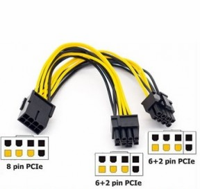 CABLE DE FUENTE ADAPTADOR 8 PINES PCI-E A 2 PINES 6+2 PINES PCI-E PLACAS DE VIDEO -SI NO TIENE LA FUENTE ADECUADA NO SE RECOMIENDA-
