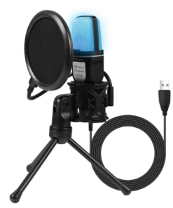 MICROFONO YANMAI SF-666R USB CABLE 1.35MTS OMNIDIRECCIONAL CONDENSADORES REDUCCION DE RUIDO RGB CON TRIPODE