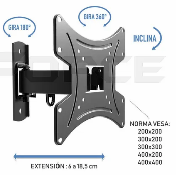 SOPORTE TV DE PARED 15 A 43 PULGADAS HASTA 25KG BRAZO MOVIL FORCE L41-221 MOVIBLE