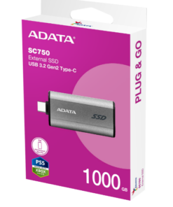 DISCO SOLIDO SSD 1 TERA EXTERNO PORTATIL TIPO C ADATA SC750-1000G-CCBK BOX