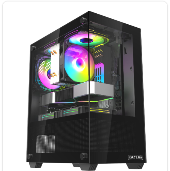 GABINETE RAPTOR NOVA PRIME VIDRIO TEMPLADO NEGRO SIN FUENTE MICRO ATX/ITX 3FAN 120MM LED RGB BOX