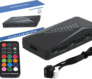 HUB SPLITTER CONTROLADORA ARGB RGBW PWM 5V 4 PINES 6 PUERTOS MAGNETICO CON CONTROL REMOTO SE ALIMENTE POR SATA TEUCER – CONTROL USA CR2025 NO INCLUIDA