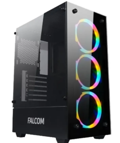 GABINETE FALCOM G-8012 ATX MICROATX ITX LATERAL TEMPLADO 2XUSB2.0 1XUSB3.0 JACK 3.5MM INCLUYE 3X120MM RGB 335X200X450MM NEGRO SIN FUENTE