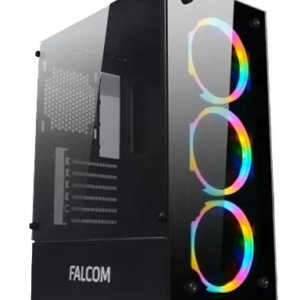 GABINETE FALCOM G-8012 ATX MICROATX ITX LATERAL TEMPLADO 2XUSB2.0 1XUSB3.0 JACK 3.5MM INCLUYE 3X120MM RGB 335X200X450MM NEGRO SIN FUENTE