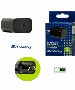 CARGADOR 220V 5V 9V 12V USB TIPO C H PROBATTERY KCSW-TC5300NF QC3.0 20W CARGA RAPIDA SIN CABLE EN CAJA NEGRO – 5V 3A 9V 2.22A 12V 1.67A
