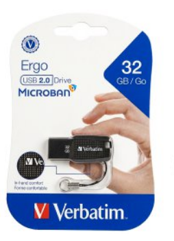 PENDRIVE 32GB VERBATIM ERGO MICROBAN USB 2.0 NEGRO 70876