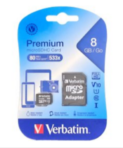 MICROSD 8GB CLASE 10 VERBATIM 533X V10 U1 80MB CON ADAPTADOR