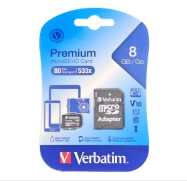 MICROSD 8GB CLASE 10 VERBATIM 533X V10 U1 80MB CON ADAPTADOR