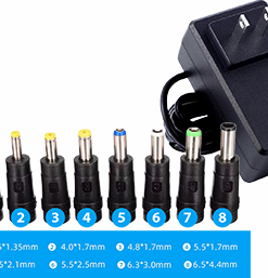 CARGADOR TRANSFORMADOR UNIVERSAL 5V 3A 15W CON 8 CONECTORES PATAS CRUZADAS – KIT FICHAS 8 PLUG PLUGS
