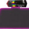 PAD MOUSE RGB-01 CON LUZ NEON 7 MODOS CONFIGURABLES RGB INCLUYE CABLE MICRO USB 1.8MTS FORMATO SPEED BORDES COSIDOS DIMENSIONES 35X25X0.4CM BOX